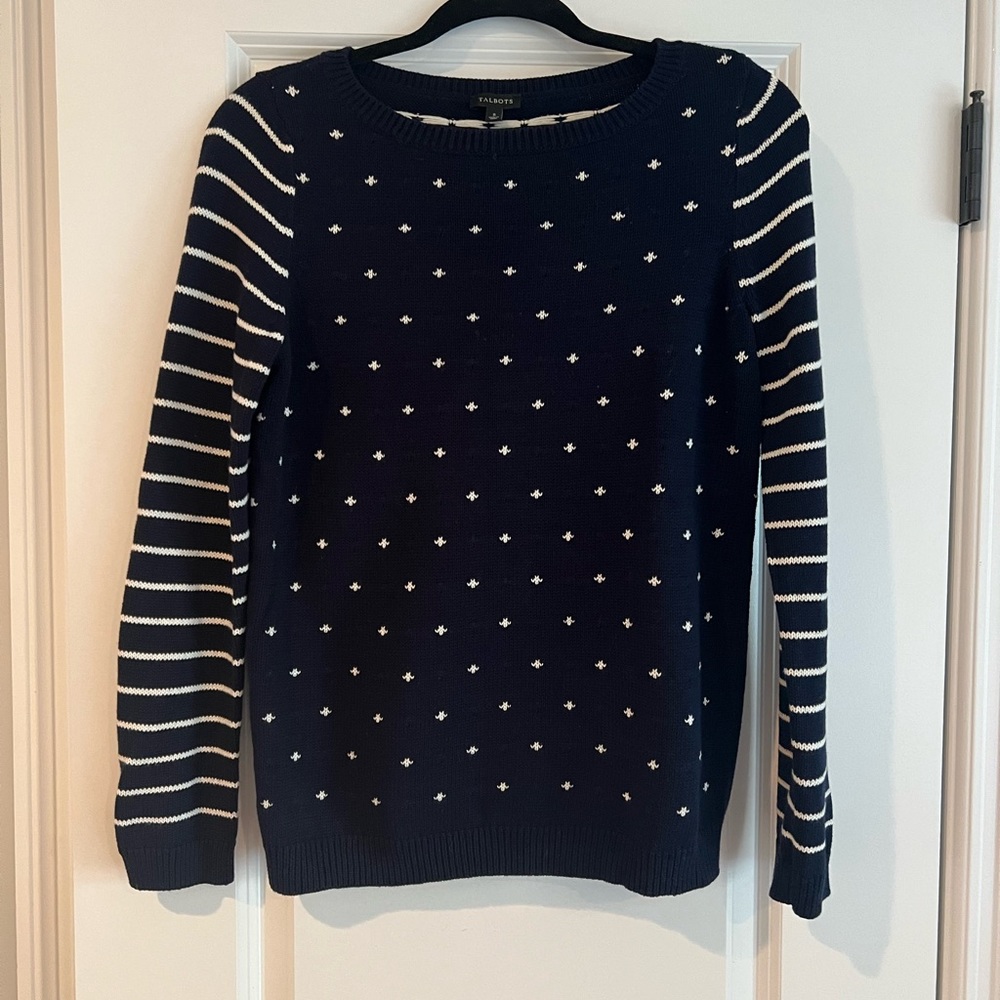 Talbots Cotton Crewneck Sweater in Navy